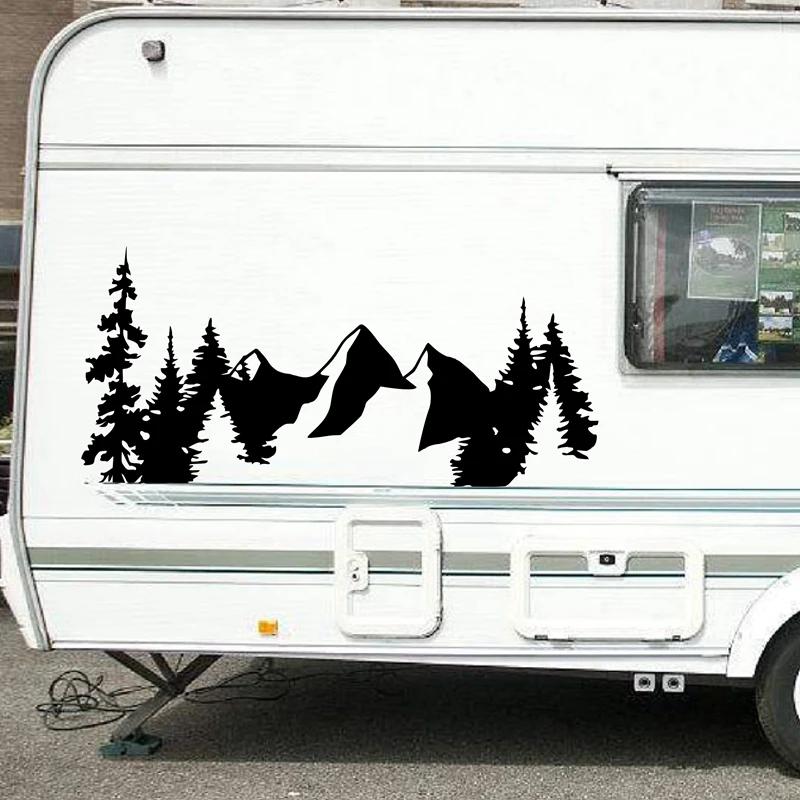 SUV RV 캠핑카 오프로드 장식, 나무 숲 자연 장면 산악 데칼, 자동차 장식, 우드랜드 목재 비닐 아트 스티커
